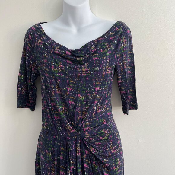 Boden Color Splash Swoop Neck‎ Ruched Front A-line Dress Women's Size US 4R - Picture 2 of 8